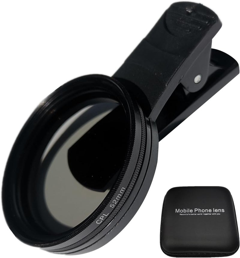 EMVANV 52mm Clip-on CPL Phone Camera Lens Filter, Phone Lens Filter Kit, Universal CPL Filter Compatible with iPhoneSamsung/Android Smartphones(Size:52mm) - Image 1